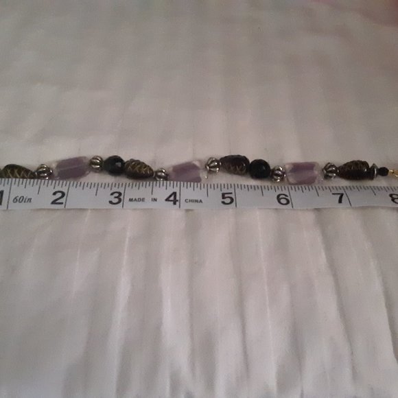 Purple Glass Black Silver Tone Beads Toggle Bracelet - Picture 9 of 9